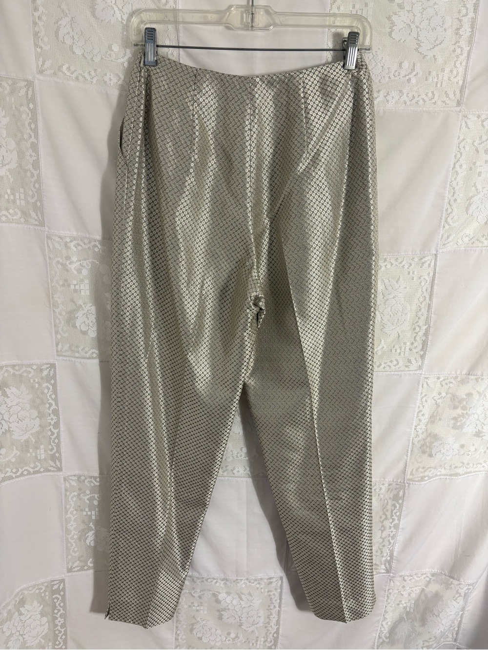 100% Silk Metallic Textured Boho Chic High Rise Dress Pants Size 6 - Picture 3 of 14